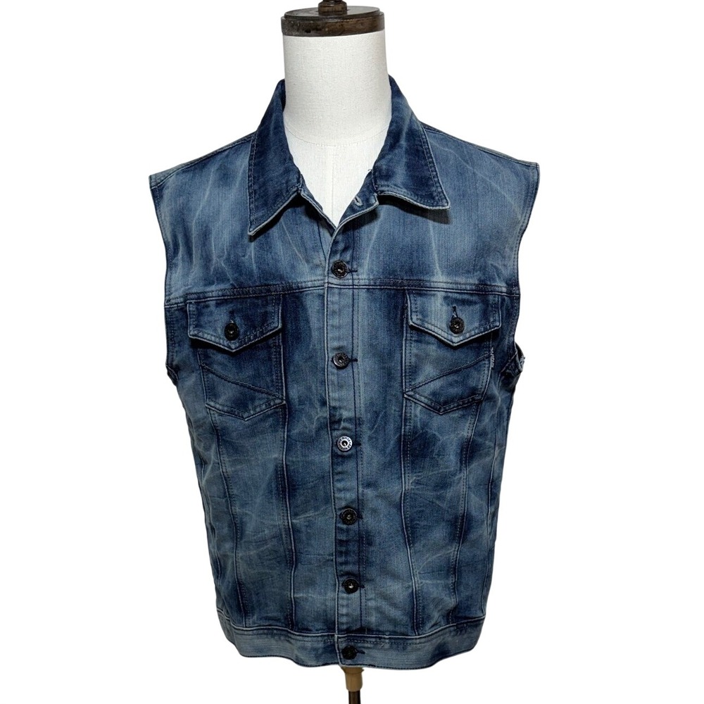 Ring of Fire Vest Men XXL Blue Denim Los Angeles Sleeveless Motorcycle Biker Y2K